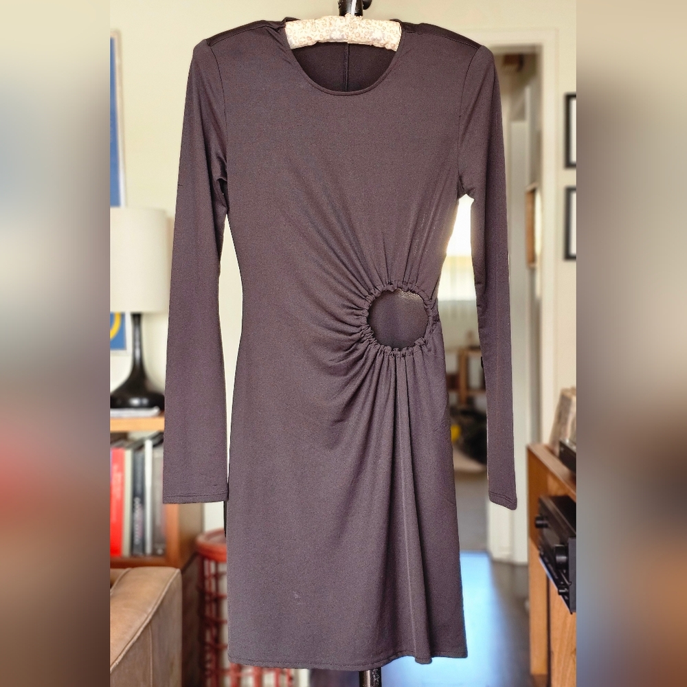 Danielle Bernstein X WeWoreWhat Black Ruched O-ring Cutout Mini Dress